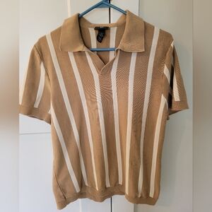 H&M Beige and White Striped Polo Shirt